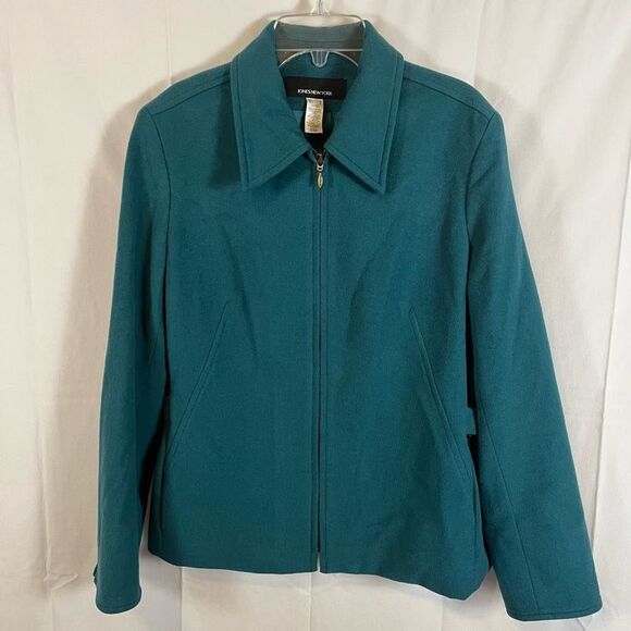 Jones New York Women’s Vintage Jacket Blazer Wool Front Zip Fully Lined Teal M - Picture 1 of 10